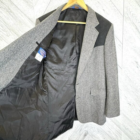 Pendleton Men 42 Long Western Blazer Jacket Wool Herringbone Elbow Patches - Picture 6 of 7